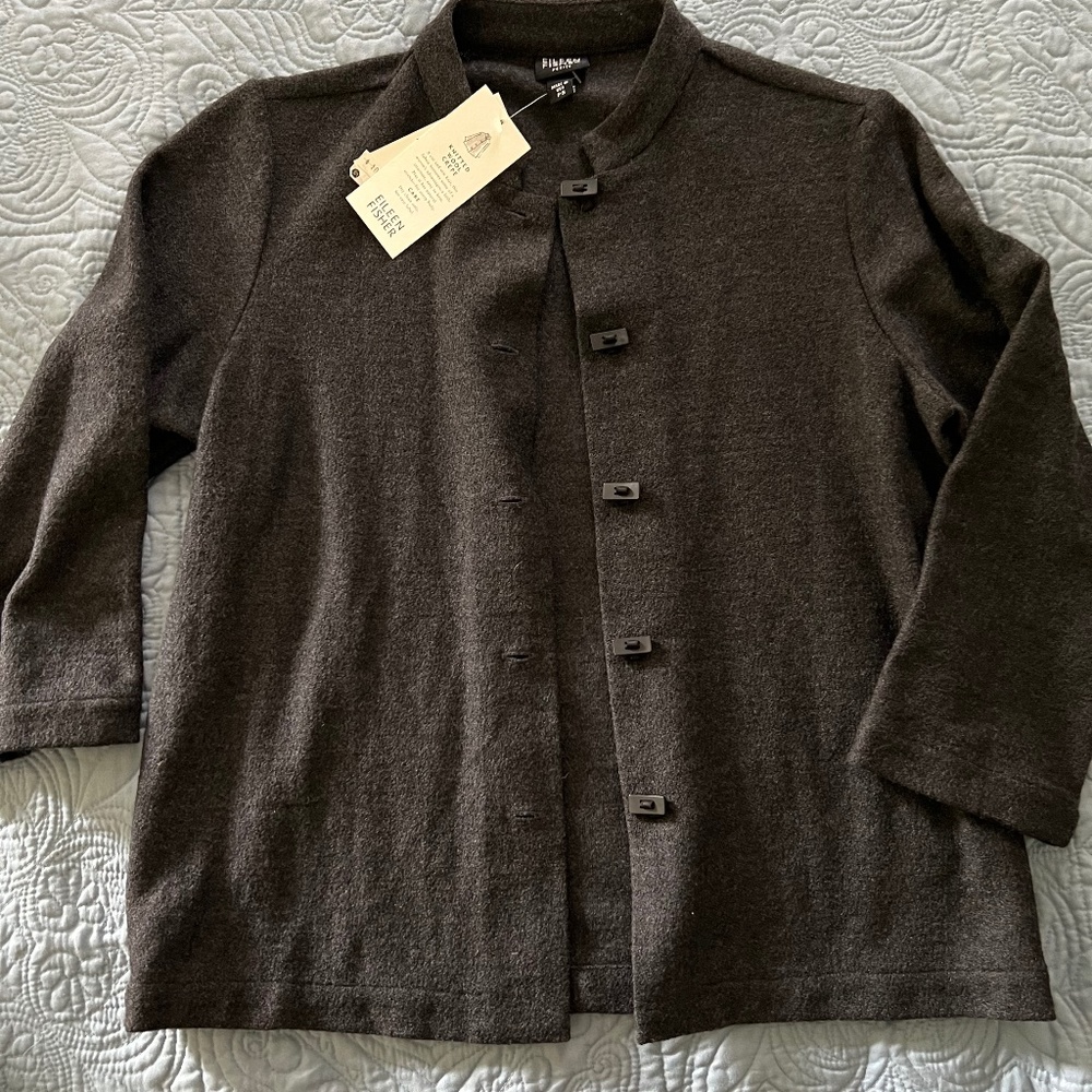 NWT Eileen Fisher Petite Small Wool Crepe Charcoal Gray Jacket